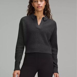NWT M Collared Merino Wool-Blend Sweater - heather black - women’s medium